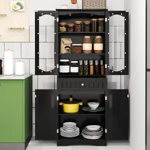 COSTWAY 160cm Tall Bathroom Cabinet Freestanding Kitchen Pantry Cabinet with 2 Glass Doors