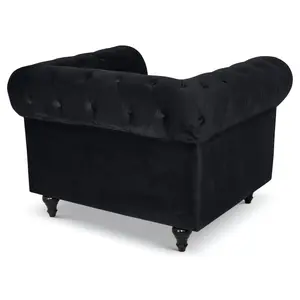 Velvet Chesterfield Arm Chair - Black