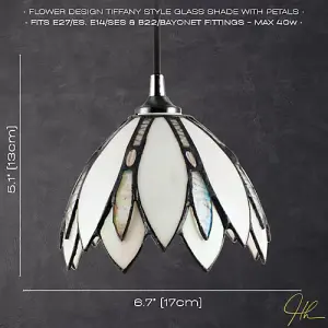 Floral Petal Themed White Stained Glass Tiffany Pendant Lamp Shade with Beads