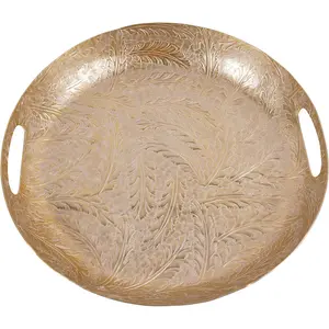 Laura Ashley Winspear Gold Leaf Embossed Round Platter, Decorative Use Only