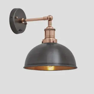 Industville Brooklyn Dome Wall Light, 8 Inch, Pewter & Copper, Copper Holder