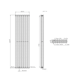 Rinse Bathrooms 1800 x 480mm White Vertical Designer Radiator Rad Double Column Radiator Rad Rectangular Flat Panel