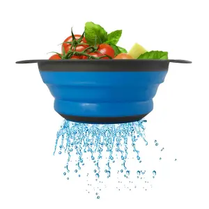 Blue Collapsible Kitchen Silicone Colander Strainer Bowl