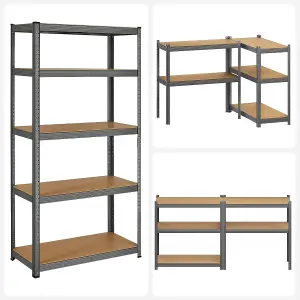 Garage Shelving, 5-Tier Storage Racks, Set of 2, 180 x 90 x 40 cm, Max. Load 875 kg (175 kg per Tier), Shelving Units, Grey