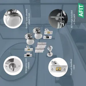 AFIT Lined Door Knob Set Satin Chrome, 1 Pair of Mortice Knobs (55mm), Latch & Deadbolt Kit (76mm), Hinges (76mm) & Turn & Release