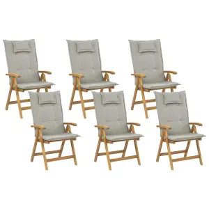 Set of 6 Garden Chairs with Cushions JAVA Acacia Wood Taupe