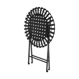 60cm Dia Round Folding Iron Table with Faux Rattan Tabletop, Black