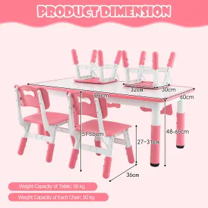 COSTWAY Kids Table and 4 Chairs Set Children Art Study Multi-Activity Table with 4 Seats