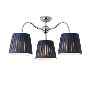 Lily Pleated Fabric & metal Navy 3 Lamp LED Ceiling light