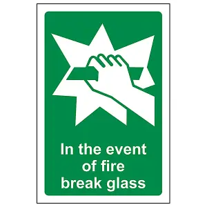 In The Event Of Fire Break Glass Safety Sign - Rigid Plastic - 100x150mm (x3)