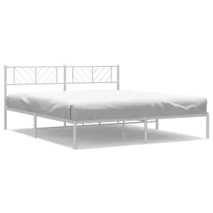 Berkfield Metal Bed Frame with Headboard White 200x200 cm