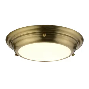 1 Bulb Flush Light IP54 Bathrooms & Low Ceilings Aged Brass Finish LED 12W Bulb