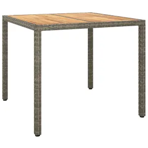 Berkfield Garden Table 90x90x75 cm Poly Rattan and Acacia Wood Grey