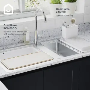 GoodHome Romesco Brushed Stainless steel 1.5 Bowl Kitchen sink With compact drainer 510mm x 1050mm