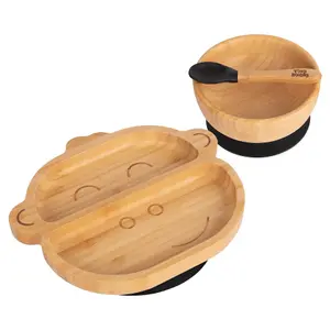 Tiny Dining - Children's Bamboo Suction Monkey Dinner Set - Black