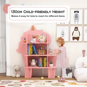 Costway Kids Unicorn Bookcase 3-Tier Toy Storage Organizer Wooden Bookshelf