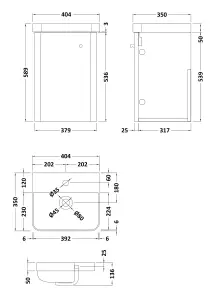 Curve Wall Hung 1 Door Vanity Basin Unit - 400mm - Gloss White with Bushed Brass Drop Handle (Tap Not Included)