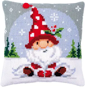 CUSHION XMAS GNOME - Cross Stitch Kit: Cushion: Christmas Gnome in Snow - Vervaco