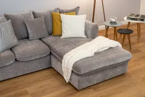 Lucas Water Repellent Velvet Chenille Left Facing Corner Sofa in Light Grey