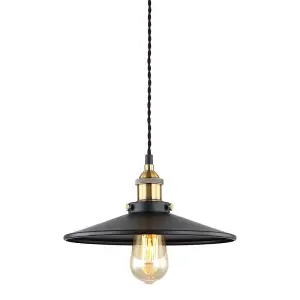 Luminosa Industrial And Retro Hanging Pendant Black, Gold 1 Light  with Black Shade, E27