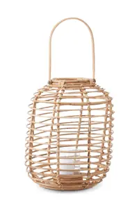 Interiors by Premier Sustainable Natural Rattan Lantern, Rounded Modern Black Candle Lantern, Versatile Tealight Lantern