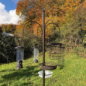 Metal Bird Feeding Station With Five Feeders And Patio Stand