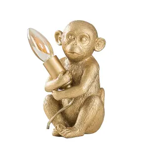 ValueLights Monkey Animal Quirky Modern Metallic Gold Painted Table Lamp