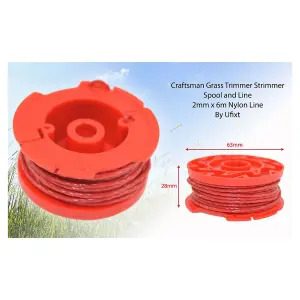 Craftsman Grass Trimmer Strimmer Spool and Line 2mm x 6m by Ufixt