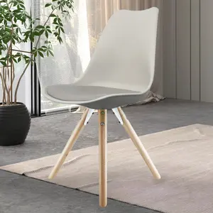 Soho Light Grey Plastic Dining Chair with Pyramid Light Wood Legs