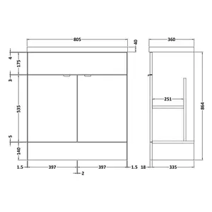 Ceramic 800mm Free-standing Single Vanity Unit Gloss White