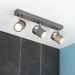 ValueLights Rosie Modern 3 Way Cement Effect Straight Bar Ceiling Spotlight