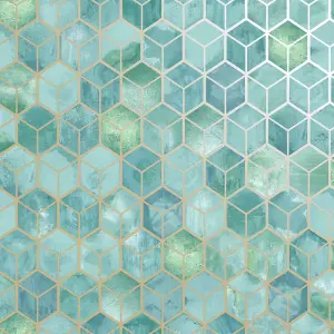 Holden Decor Tafoni Teal Geometric Wallpaper Metallic Gold Modern Paste The Wall