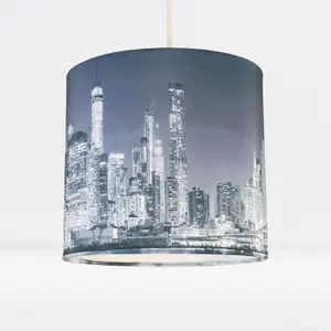 First Choice Lighting 20cm Lamp Shade Ceiling Light Digital Printed Fabric New York Skyline At Night