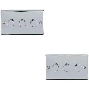 2 PACK 3 Gang 400W 2 Way Rotary Dimmer Switch CHROME Light Dimming Plate