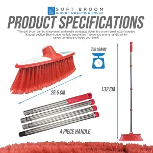 Long Handled Indoor Soft Sweeping Broom - Red