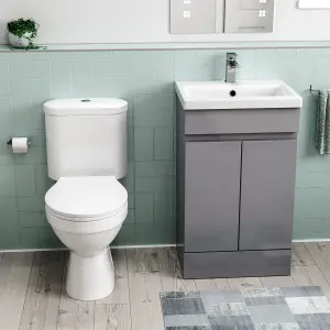 Nes Home Flat Pack 500mm Steel Grey Basin Vanity & Close Coupled Toilet Set