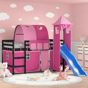 Berkfield Kids' Loft Bed with Tower without Mattress Pink 80x200 cm