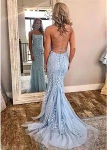 Stacees Prom Dresses UK Square Neckline Sleeveless Court Train Lace Appliqued