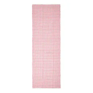 Homescapes Cotton Gingham Check Rug Hand Woven Pink White, 66 x 200 cm