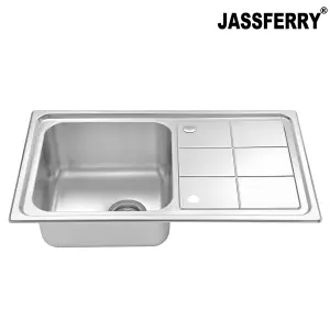 JASSFERRY Brilliant Stainless Steel Kitchen Sink Single Bowl Reversible Rectangle Drainer, 860 x 500 mm