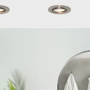 Litecraft 5 Pack Satin Chrome Modern Bathroom IP65 Circular Tiltable Downlights