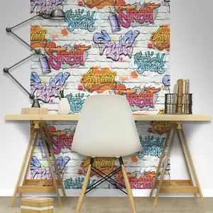 Muriva Graffiti Brick Pattern Multicoloured Wallpaper L17905