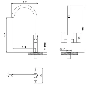 Francis Jeroni Swan Spout Two Handle Copper Mono Kitchen Mixer Tap