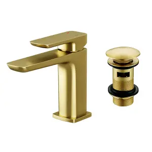 Nes Home Brushed Brass Basin Mono Mixer Tap & Slotted Waste