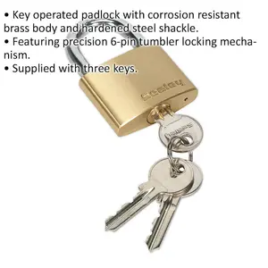 50mm Solid Brass Padlock with Hardened Steel Shackle and 3 Keys for Enhanced Security