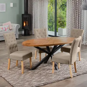 Dosenna Oval Dining Table Set with 4 Pienza Fabric Chairs - Brown