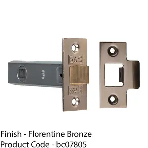 64mm Standard Tubular Door Latch Square Strike Plate & Forend Florentine Bronze