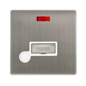 Stainless Steel Screwless Plate 13A Fused Ingot Connection Unit With Neon With Flex - White Trim - SE Home