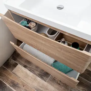 Eden 900mm Floorstanding Vanity Unit in Light Oak & Resin Basin