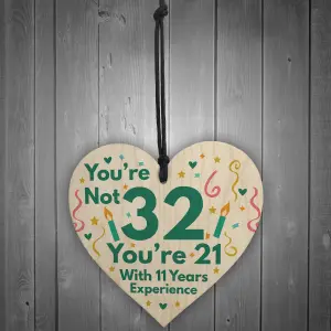 Red Ocean Funny Birthday Gifts For Women Novelty 32nd Birthday Gift For Men Wooden Heart Sign Funny Birthday Card